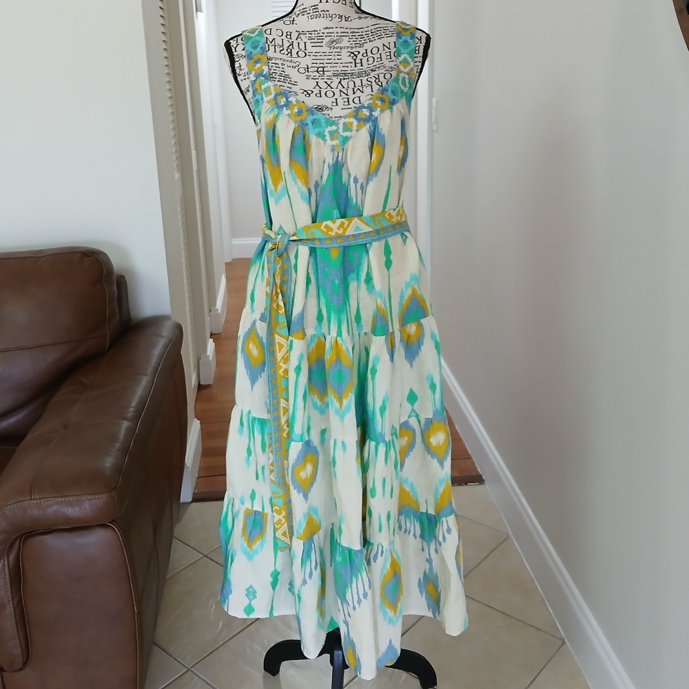 Ranna Gill Ikat Strap Tier Midi Dress